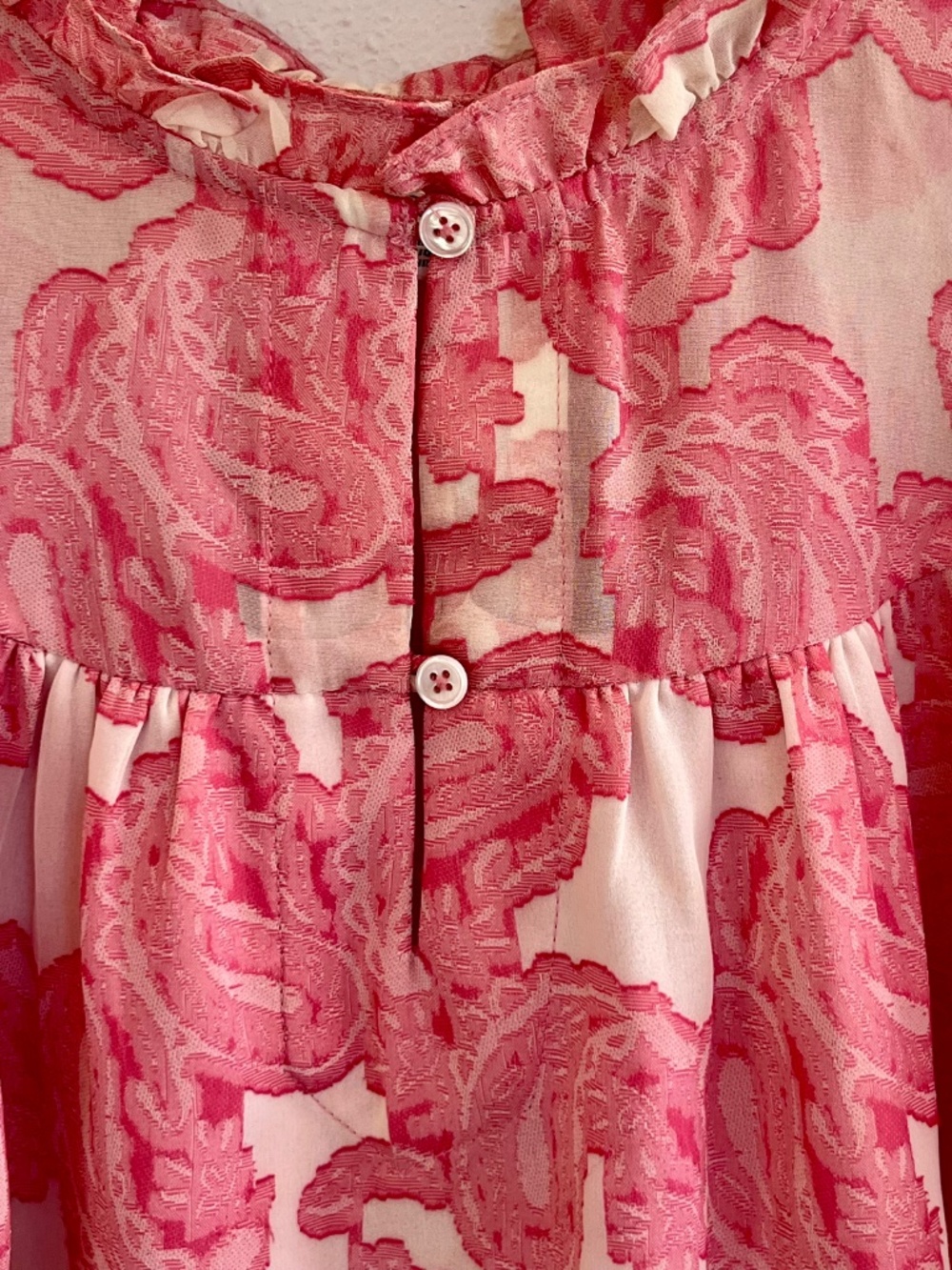 Current Air Pink Paisley Blouse Ruffle Neck Flutter Sleeve Romantic Top Small - Picture 3 of 8